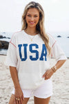 4th of July Half Sleeve Loose Ribbed USA Graphic Top | S-4X