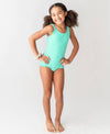 Tween Girls Island Blue Seersucker Henley One Piece