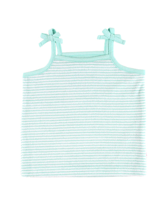 Tween Girls Vintage Aqua Stripe Terry Knit Tie Tank