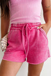 Mineral Washed Drawstring Waist Raw Cut Shorts