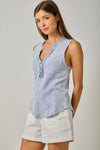 Washed Thermal Sleeveless Henley Top