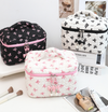 Quilted Bow Print Zip Top Makeup Bag