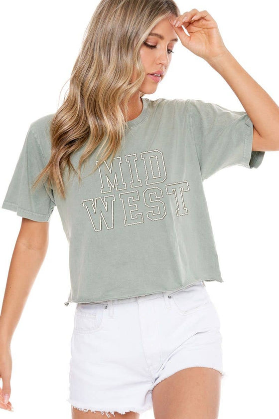 PUFF' Mid West Graphic S/S Washed Faux Crop