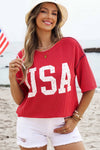 4th of July Half Sleeve Loose Ribbed USA Graphic Top | S-4X