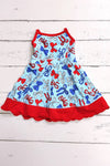 Lt. Blue w/ multi printed patriotic bow Hi-Performance dress w/scallop hem. GSD013014-
