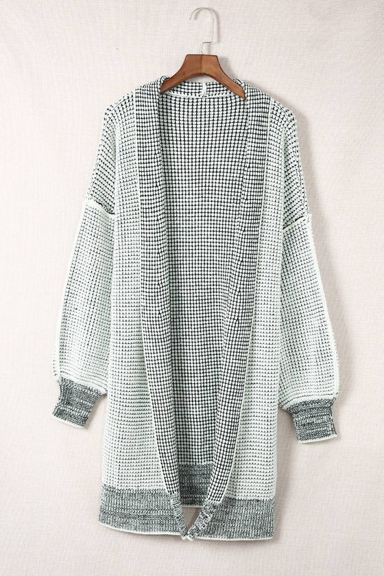 Plaid Knitted Long Open Front Cardigan - 8 Colors