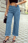 Leopard Frayed Edge Wide Leg High Waist Jeans