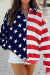 Stripes American Flag Zipped Collar Oversized Sweatshirt