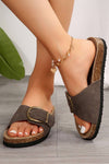 Buckle Decor Faux Suede Thick Sole Slides | US6-10