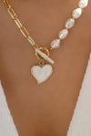 Heart Pendant Rhinestone Pearl Chain Necklace
