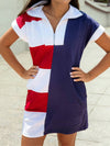 4th of July Americana Stripes Zip up Collared T Shirt Dress