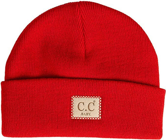 Baby Suede Patch Beanie (Red)