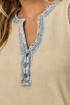 Washed Thermal Sleeveless Henley Top