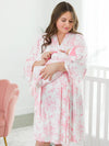 SoftSnooze™ Baby Girls Bamboo Viscose Pink Butterfly Garden Toile Ruffle Knotted Sleep Gown & Bow Hat Set