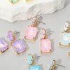 Square Rectangle Glass Stone Link Dangle Evening Earrings