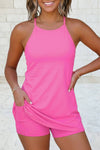 Solid Color Tunic Tank Dress Athletic Shorts Two Piece S-4X