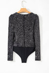 Sequin V-Neck Long Sleeve Bodysuit