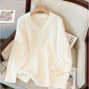 French Style V-Neck Mink Cashmere Sweater for Women