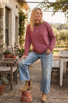 Oversized Contrast Trim Striped Top