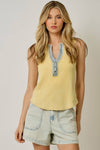 Washed Thermal Sleeveless Henley Top