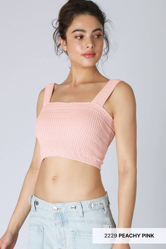 NS8255 - Shirred Square Neck Crop Top