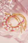 Pearl Golden Beads Adjustable String 4pcs Bracelet Set