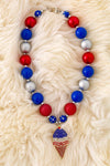 PATRIOTIC BUBBLE NECKLACE W/PENDANT. 3PCS/$15.00 ACG40456 S