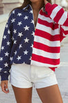 Stripes American Flag Zipped Collar Oversized Sweatshirt