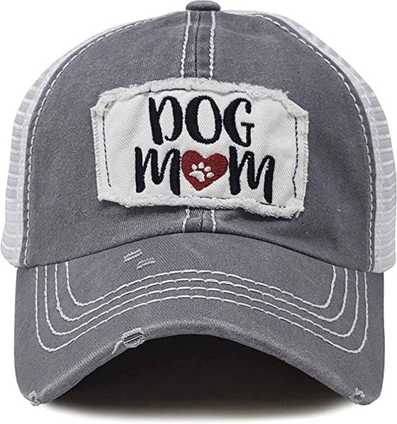 Patch Mesh Baseball Hat (Dog MOM - Grey)