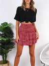 Elastic waist tiered floral mini skirt