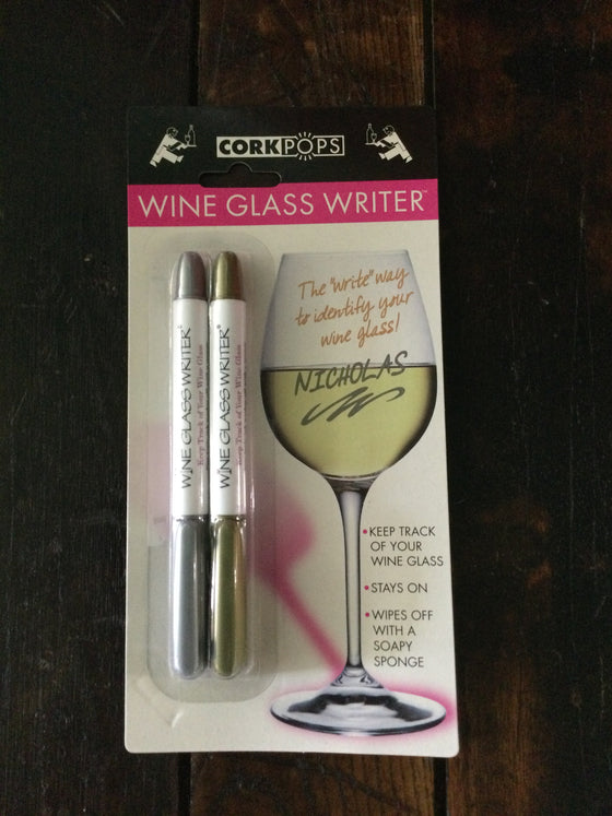 Cork Pops Wine Glass Writer - Gold & Silver