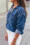 Western Patch Pockets Tunic Length Long Sleeve Denim Jacket