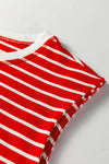 Stripe Ribbed Round Neck Trim Loose Top