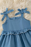 Lt. blue denim dress with ruffle detail. DRG60415 SOL