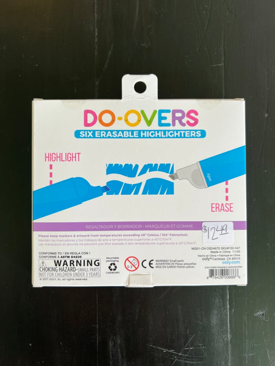 Arts & Crafts - Ooly - Do-Overs Erasable Highlighters - Set Of 6