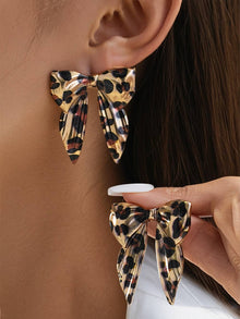  Leopard Print Bow Knot Shape Plated Alloy Earrings