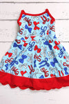 Lt. Blue w/ multi printed patriotic bow Hi-Performance dress w/scallop hem. GSD013014-