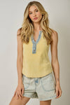 Washed Thermal Sleeveless Henley Top