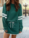 Varsity Stripe Detail Drop Shoulder Pullover Mini Skirt Set