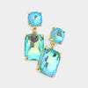 Square Rectangle Glass Stone Link Dangle Evening Earrings