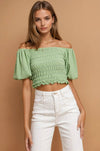 SMOCKED TOP WITH DOUBLE BUBBLE POOF SLEEVES - WHITE 1498TB