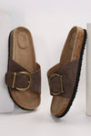 Buckle Decor Faux Suede Thick Sole Slides | US6-10