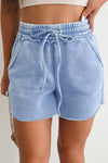 Mineral Washed Drawstring Waist Raw Cut Shorts