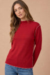 Soft Frilled Mock Neck Hacci Knit Top