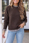 LAS-LIVE Contrast Plaid Ruffle Trim Pullover Sweater (S-XL)