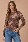 Floral Asymmetrical Frilled Hem Mesh Top