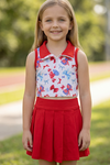 Patriotic printed bow crop top & skort. Hi-Performance material. GSD013006-