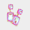 Square Rectangle Glass Stone Link Dangle Evening Earrings