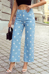 Leopard Frayed Edge Wide Leg High Waist Jeans