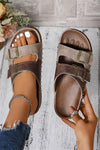Suede Riveted Buckle Strap Slide Sandals